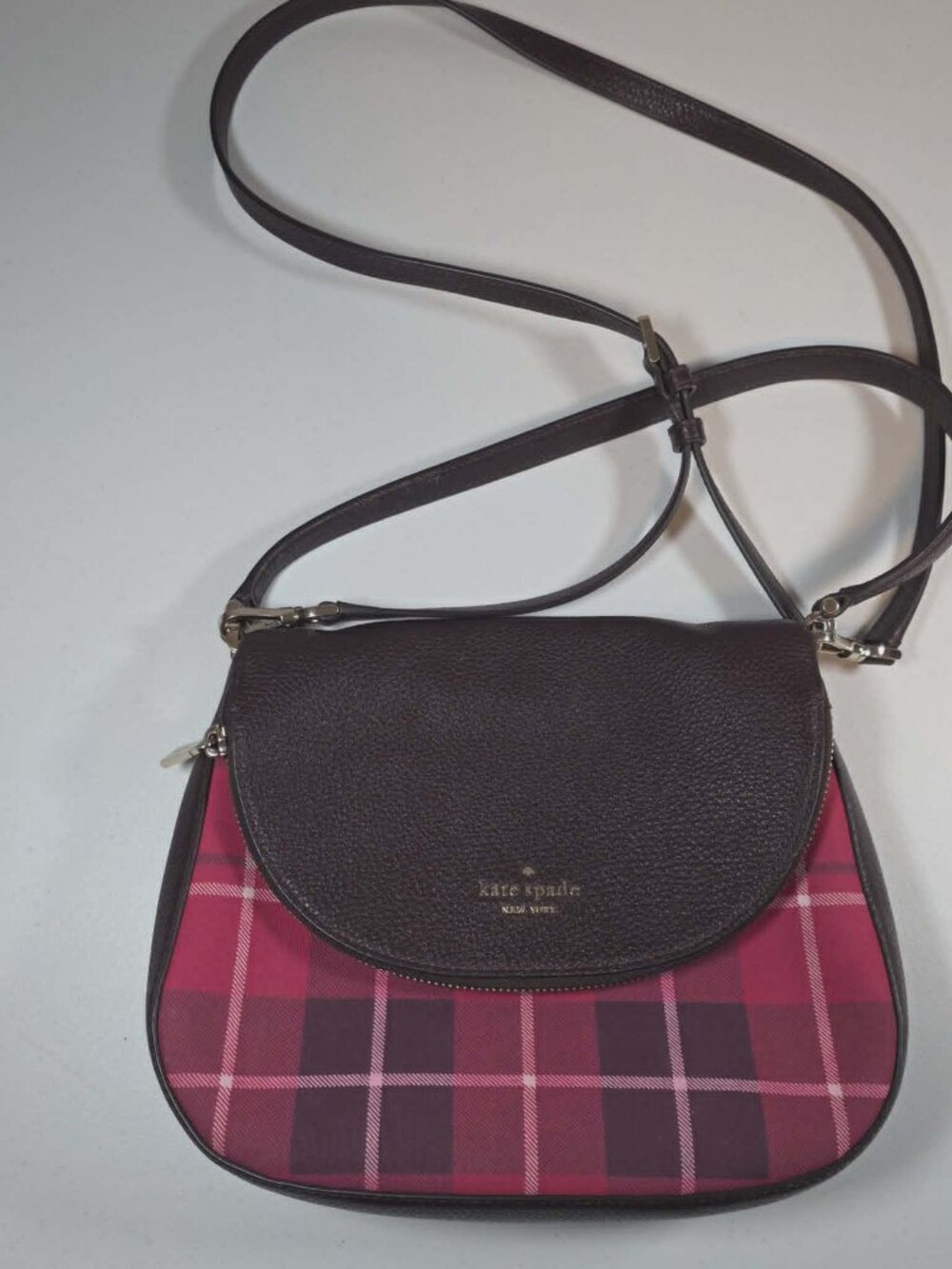 KATE SPADE NY LEILA PLAID CROSSBODY SHOULDER BAG PURSE BERRY ICE